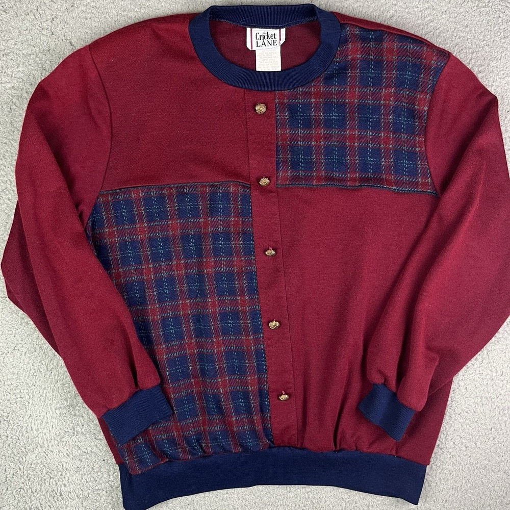 Vintage Cricket Lane Sweater Red Gold Buttons‎ Women's Size Large Holiday Y2K